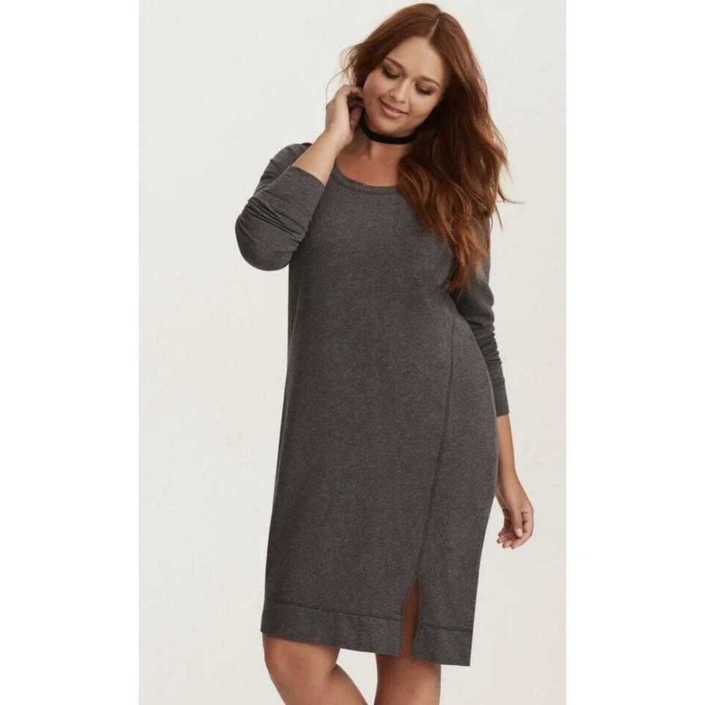 Torrid Sweatshirt Dress French Terry Long Sleeve Slit Gray Women’s Size M (00)